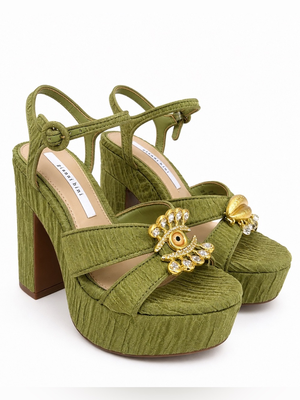 NWT Gianni Bini Beaux Textured Whimsical Mismatch Ornament Platform Sandals